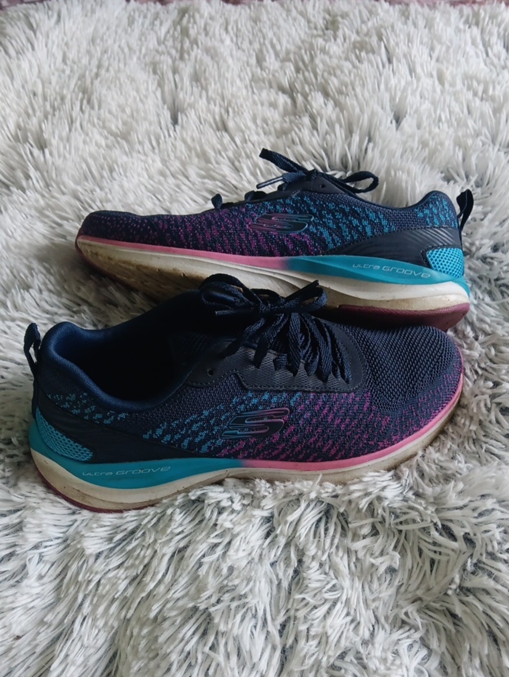 Skechers Women’s Navy Pink Teal Knit Athletic Sneakers